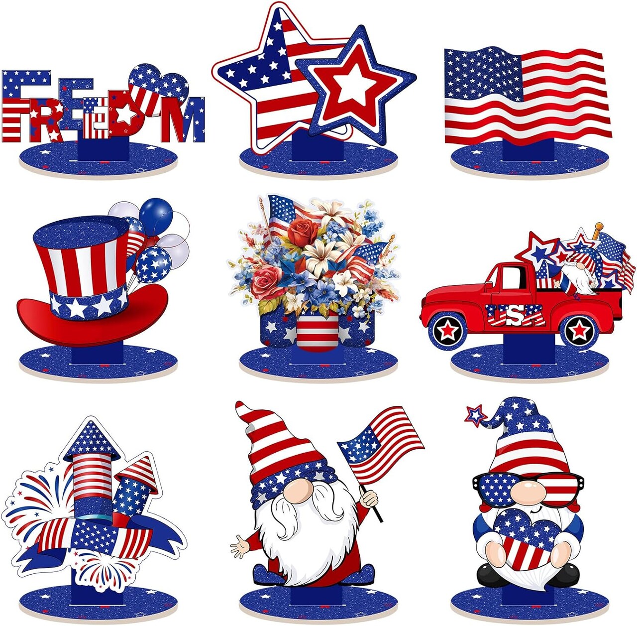 250th Anniversary Patriotic Table Centerpiece - 18 Pcs 4th of July Decorations - 1776-2026 USA Independence Day Table Decor with American Flags & Red White Blue Accents for Memorial Day
